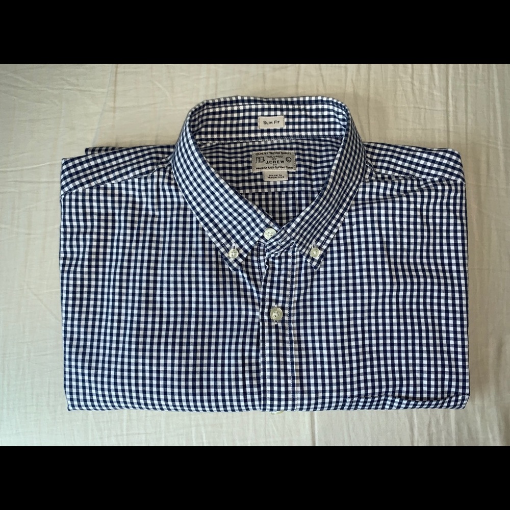 LIKE NEW J Crew Button Down Navy Blue Gingham L